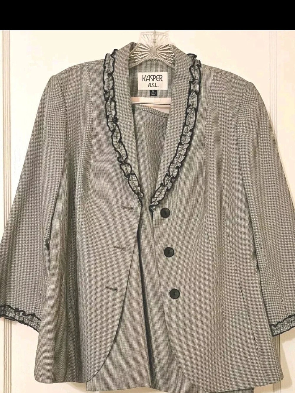 Womens Skirt Suit-3/4 Sleeve Jacket w Pencil Skirt, bl/wh houndstooth, Kaspar 6